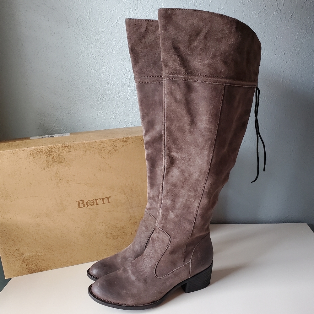 NEW Born Gallinara To the Knee Boot Distressed Gray/Brown Leather 10